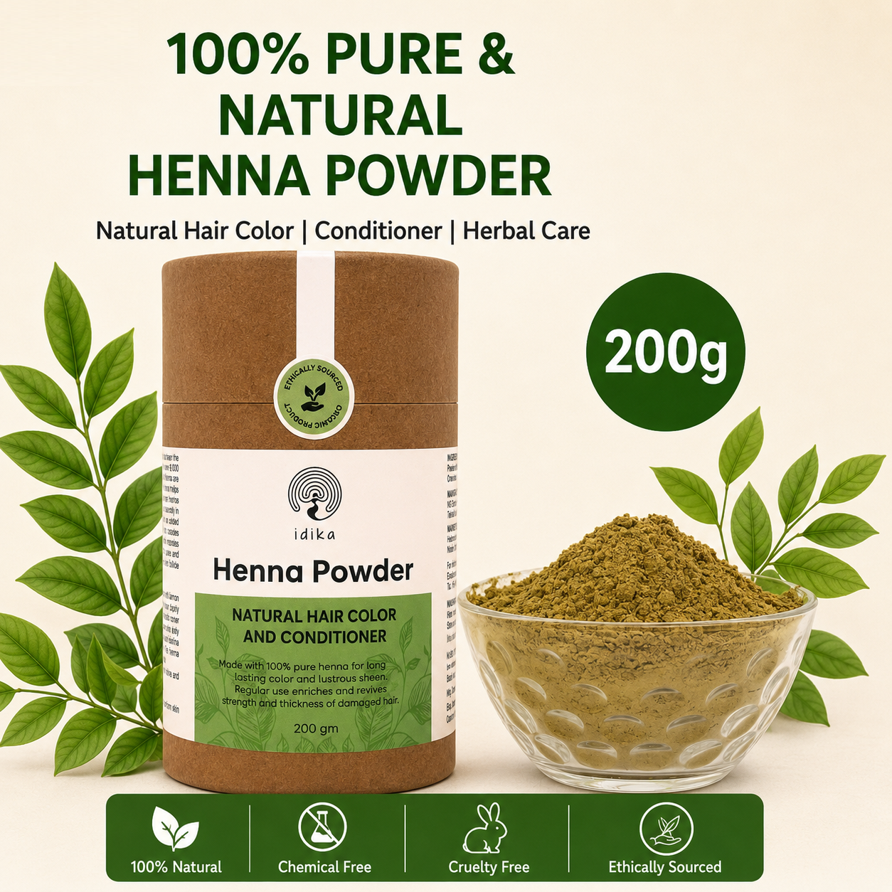 Natural Henna Powder for Hair | 100% Natural &Herbal Solution for Grey Hair | Chemical-Free Mehandi Hair Dye & Color Solution for Men &  Women | 200gm