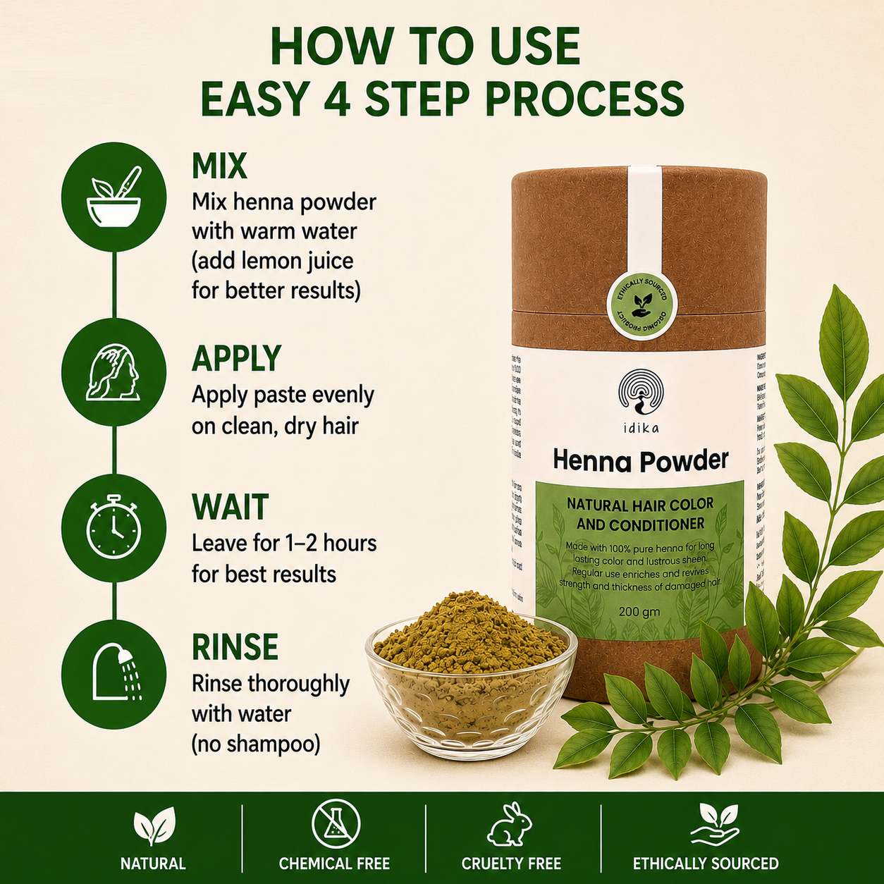 Natural Henna Powder for Hair | 100% Natural &Herbal Solution for Grey Hair | Chemical-Free Mehandi Hair Dye & Color Solution for Men &  Women | 200gm
