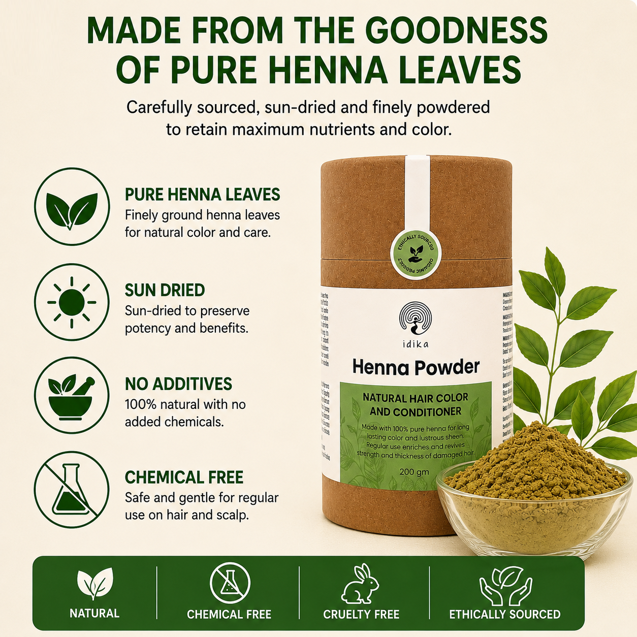 Natural Henna Powder for Hair | 100% Natural &Herbal Solution for Grey Hair | Chemical-Free Mehandi Hair Dye & Color Solution for Men &  Women | 200gm