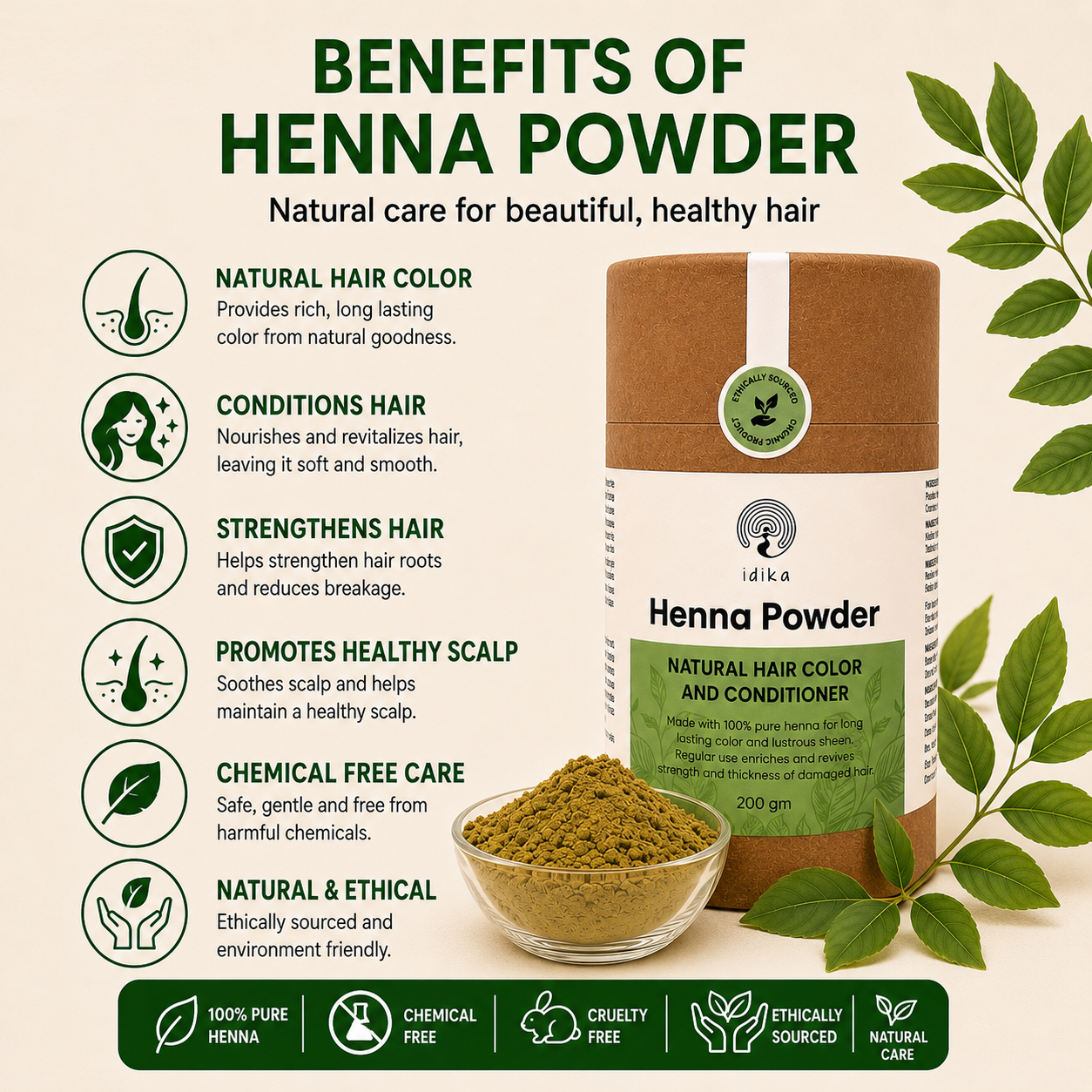 Natural Henna Powder for Hair | 100% Natural &Herbal Solution for Grey Hair | Chemical-Free Mehandi Hair Dye & Color Solution for Men &  Women | 200gm