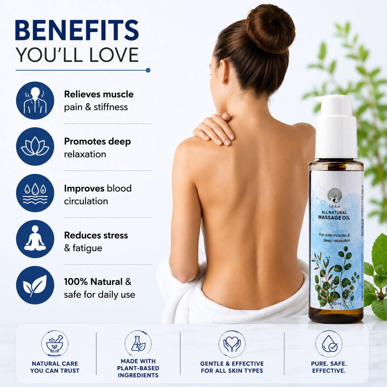 IDIKA Ayurvedic Pain Relief Massage Oil, Soothe Sore Muscles Joint, Knees Post Workout, Ortho, | Ashwagandha | Eucalyptus, Clove | Black Pepper | Hemp Seed | Cinnamon | Sesame Oil 100ML