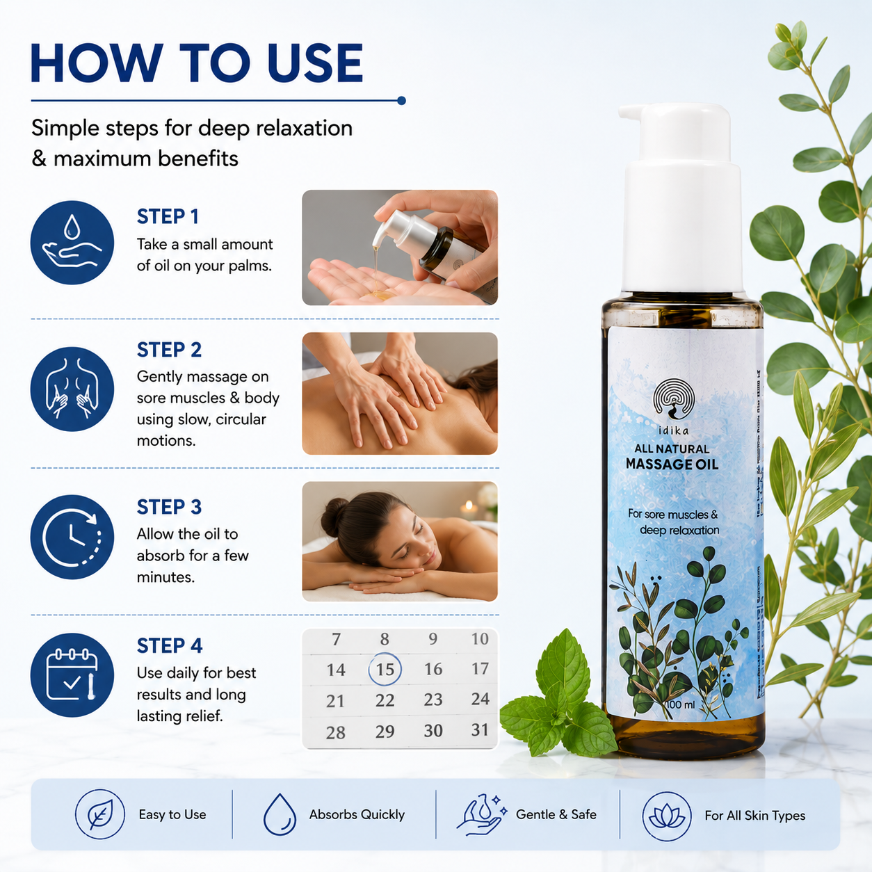 IDIKA Ayurvedic Pain Relief Massage Oil, Soothe Sore Muscles Joint, Knees Post Workout, Ortho, | Ashwagandha | Eucalyptus, Clove | Black Pepper | Hemp Seed | Cinnamon | Sesame Oil 100ML