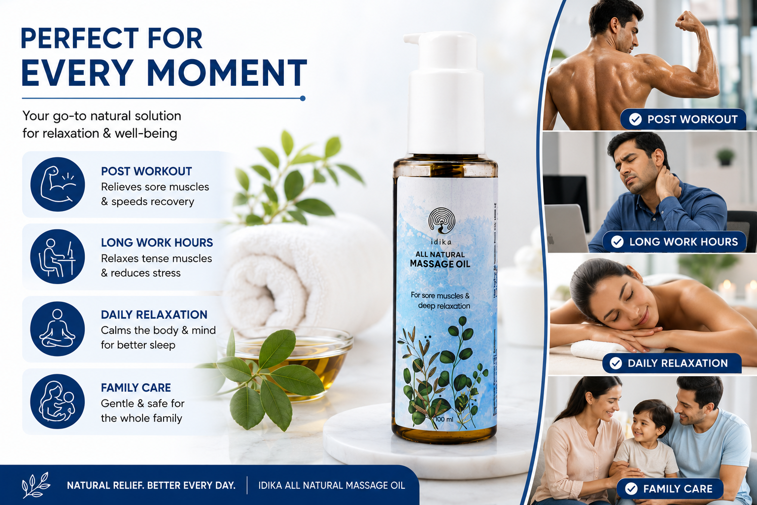 IDIKA Ayurvedic Pain Relief Massage Oil, Soothe Sore Muscles Joint, Knees Post Workout, Ortho, | Ashwagandha | Eucalyptus, Clove | Black Pepper | Hemp Seed | Cinnamon | Sesame Oil 100ML
