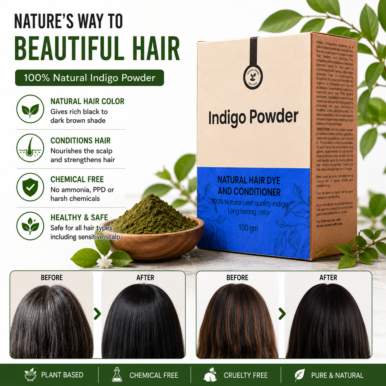 Best Indigo Color Powder for Hair | A Natural Coloring Solution for Men and Women | Pack of 1