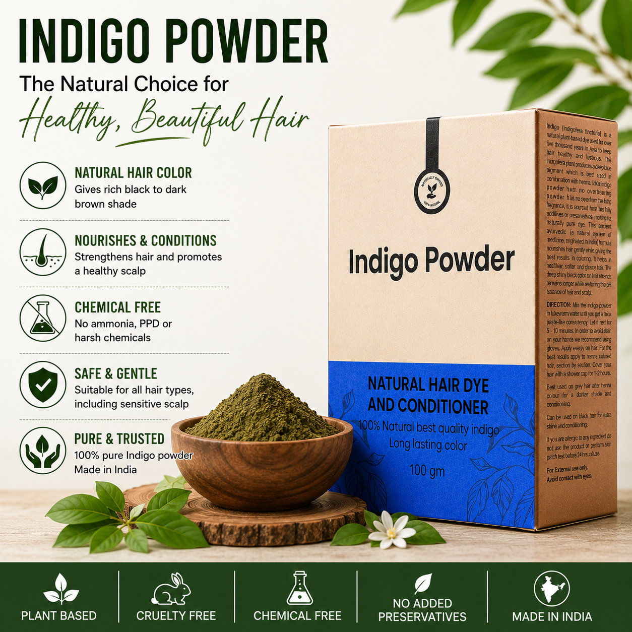 Best Indigo Color Powder for Hair | A Natural Coloring Solution for Men and Women | Pack of 1