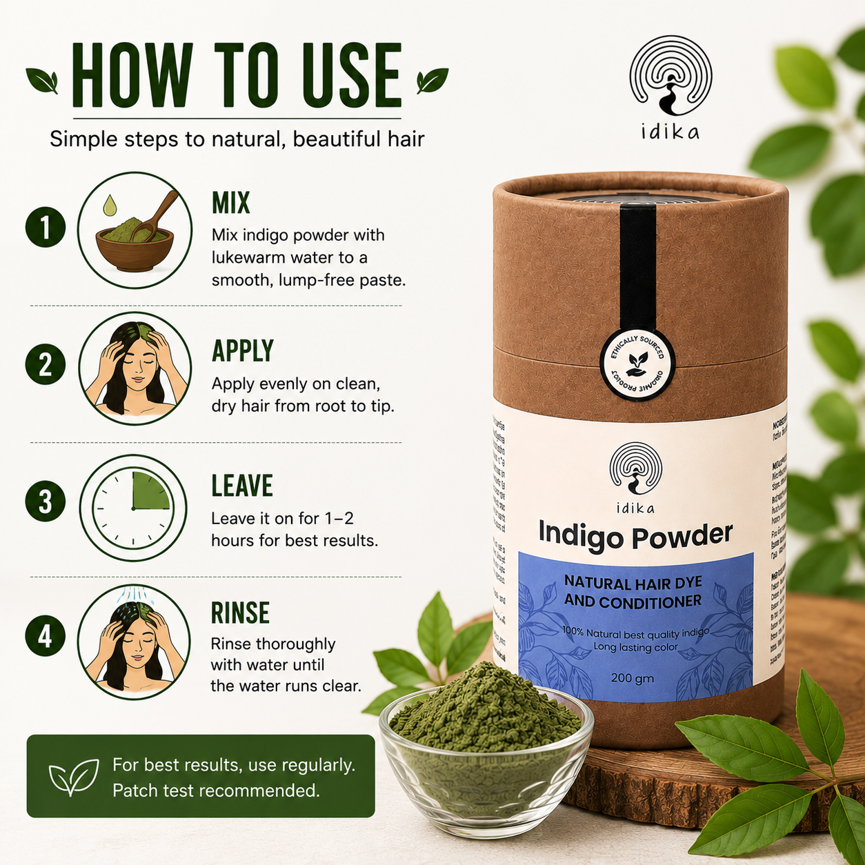 IDIKA Natural Indigo Powder for Hair | Hair Dye & Color with Conditioning