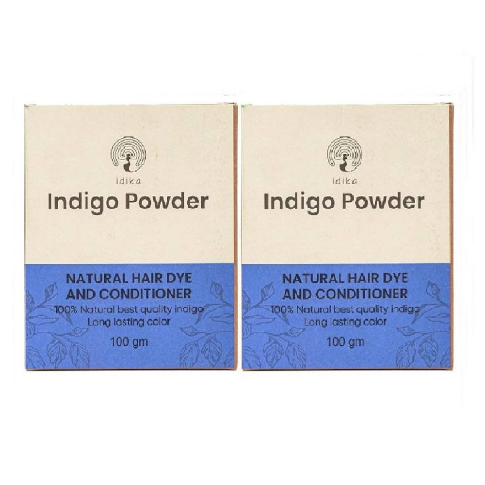 Idika Indigo Powder For Hair | Natural & Herbal Solution For Grey Hair | Bio Organic | Protects hair from Damage | Chemical-Free Indigo Powder for Natural Hair Coloring | Men & Women | Pack of 2