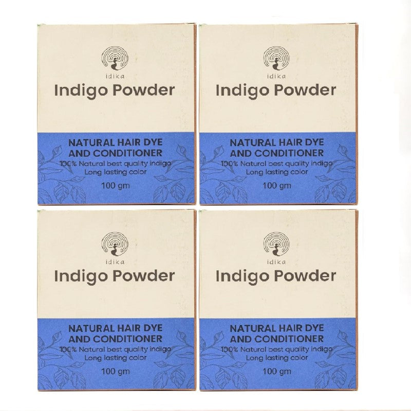 Idika Indigo Powder For Hair | Natural & Herbal Solution For Grey Hair | Bio Organic | Protects hair from Damage | Chemical-Free Indigo Powder for Natural Hair Coloring | Men & Women | Pack of 4