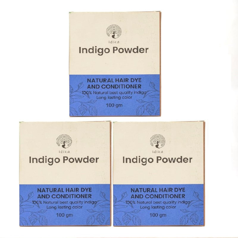 Idika Indigo Powder For Hair | Natural & Herbal Solution For Grey Hair | Bio Organic | Protects hair from Damage | Chemical-Free Indigo Powder for Natural Hair Coloring | Men & Women | Pack of 3