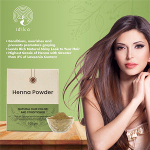 Idika Henna Powder For Hair | Premium 100% Natural & Herbal Henna Leaves Powder | Organic Hair Coloring Solution For Grey Hairs | Women & Men | Chemical-Free Mehandi Powder | Pack Of 4