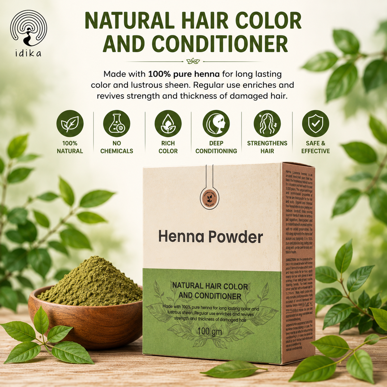 Natural Henna Powder for Hair | 100% Natural & Herbal Solution for Grey Hair | Chemical-Free Mehandi Hair Dye & Color Solution for Men & Women | 100gm, Pack of 1